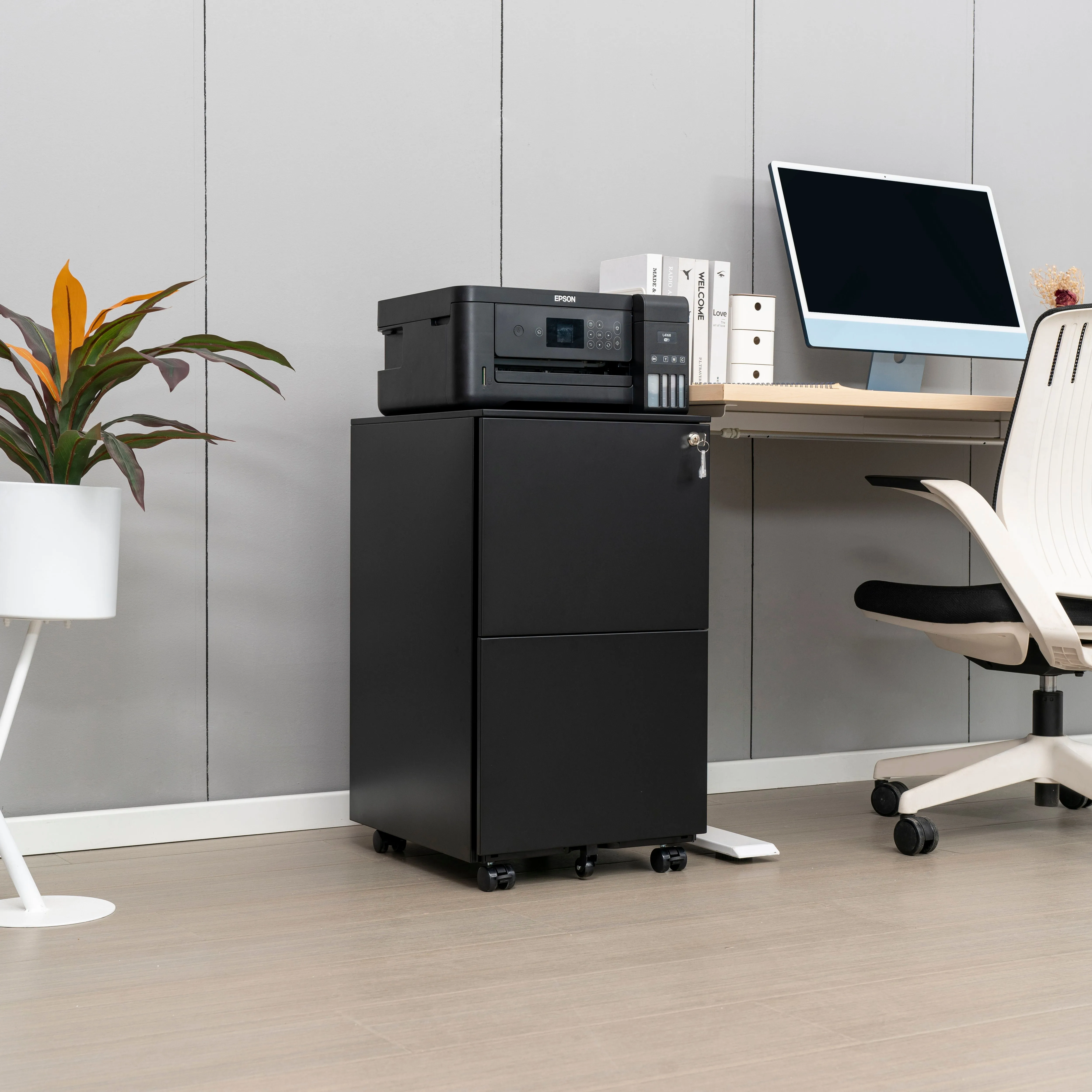 2 Drawer File Cabinet With Lock, Steel Mobile Filing Cabinet On Anti - Tilt Wheels, Rolling Locking Office Cabinets Under Desk For Legal / Letter Size by Couch.com