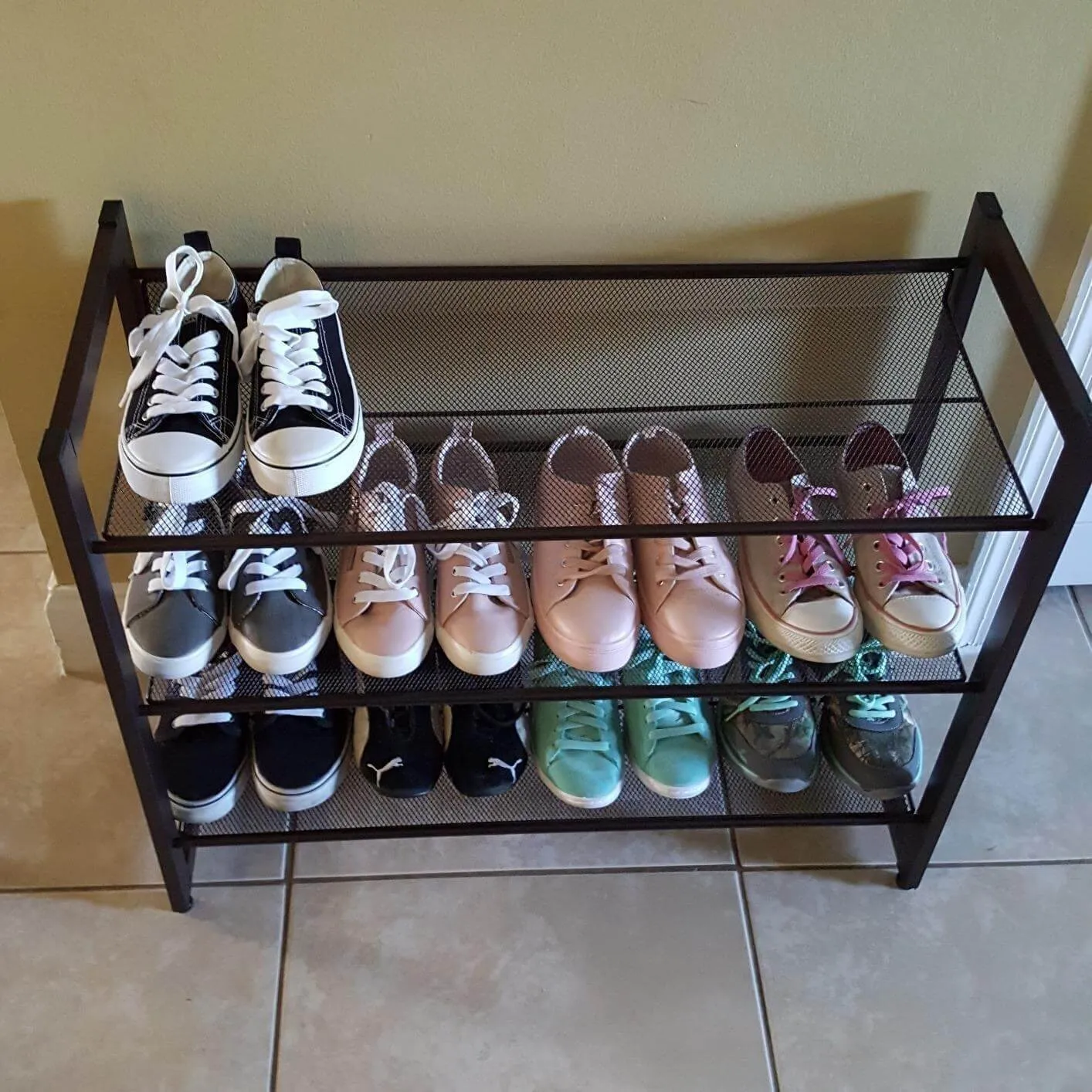 3-Tier Stackable Metal Rack Flat & Slant Adjustable Shoe Organizer Shelf for Closet Bedroom Entryway 291"x 122" x 247" Bronze