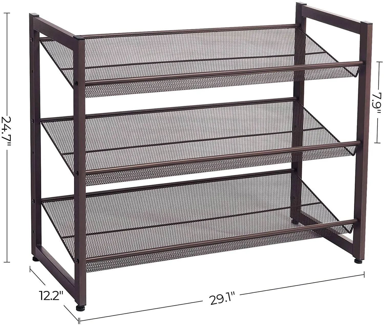 3-Tier Stackable Metal Rack Flat & Slant Adjustable Shoe Organizer Shelf for Closet Bedroom Entryway 291"x 122" x 247" Bronze