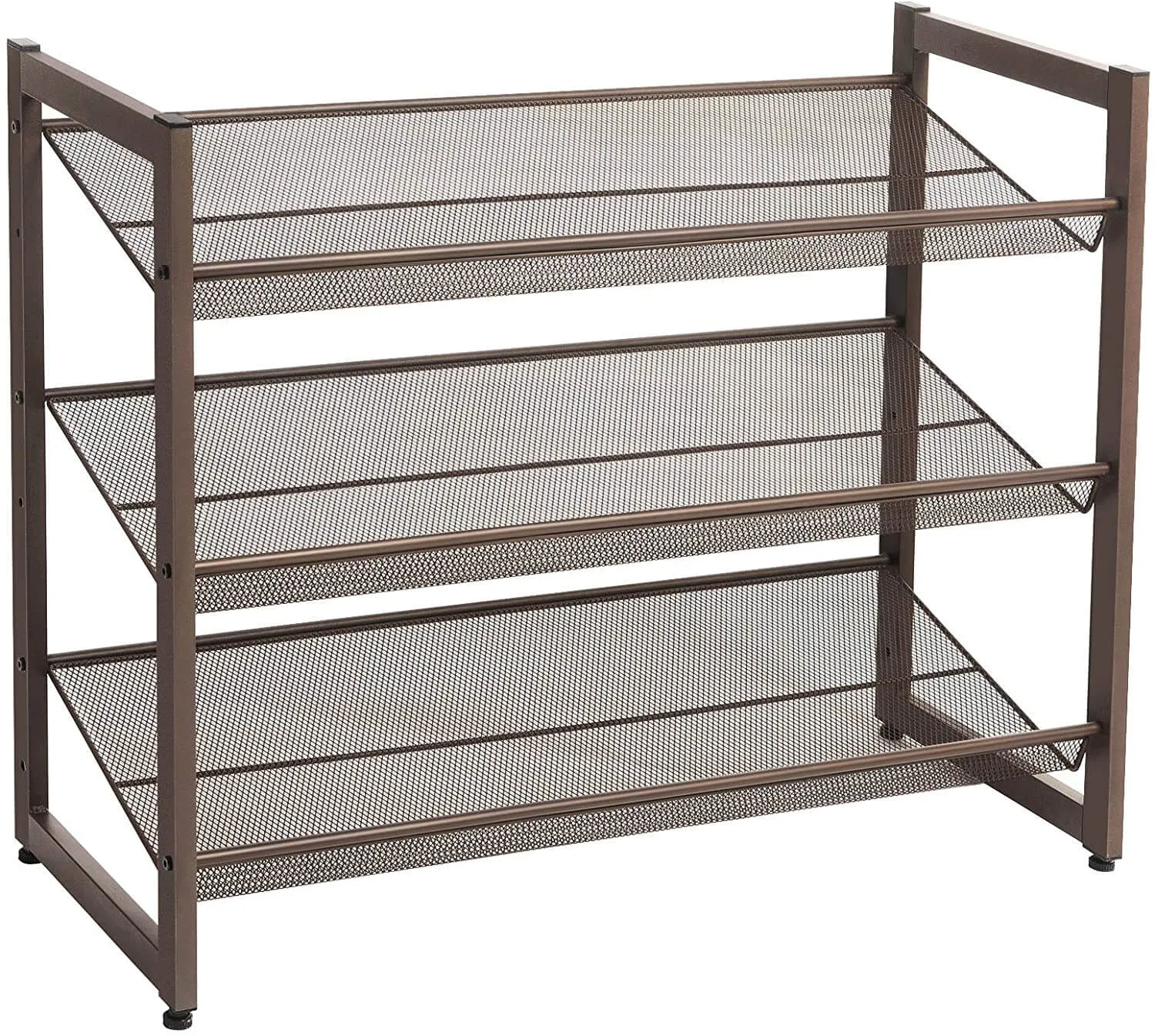 3-Tier Stackable Metal Rack Flat & Slant Adjustable Shoe Organizer Shelf for Closet Bedroom Entryway 291"x 122" x 247" Bronze