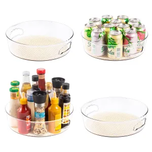 4 Pack Lazy Susan Organizer for Cabinet with Handle, 12“ inch Clear Spinning Storage Lazy Susan Turntable for Pantry, Kitchen Sink, Fridge, Bathroom, Countertop, Non-Skid Liners Included, Round
