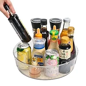4 Pack Lazy Susan Organizer for Cabinet with Handle, 12“ inch Clear Spinning Storage Lazy Susan Turntable for Pantry, Kitchen Sink, Fridge, Bathroom, Countertop, Non-Skid Liners Included, Round