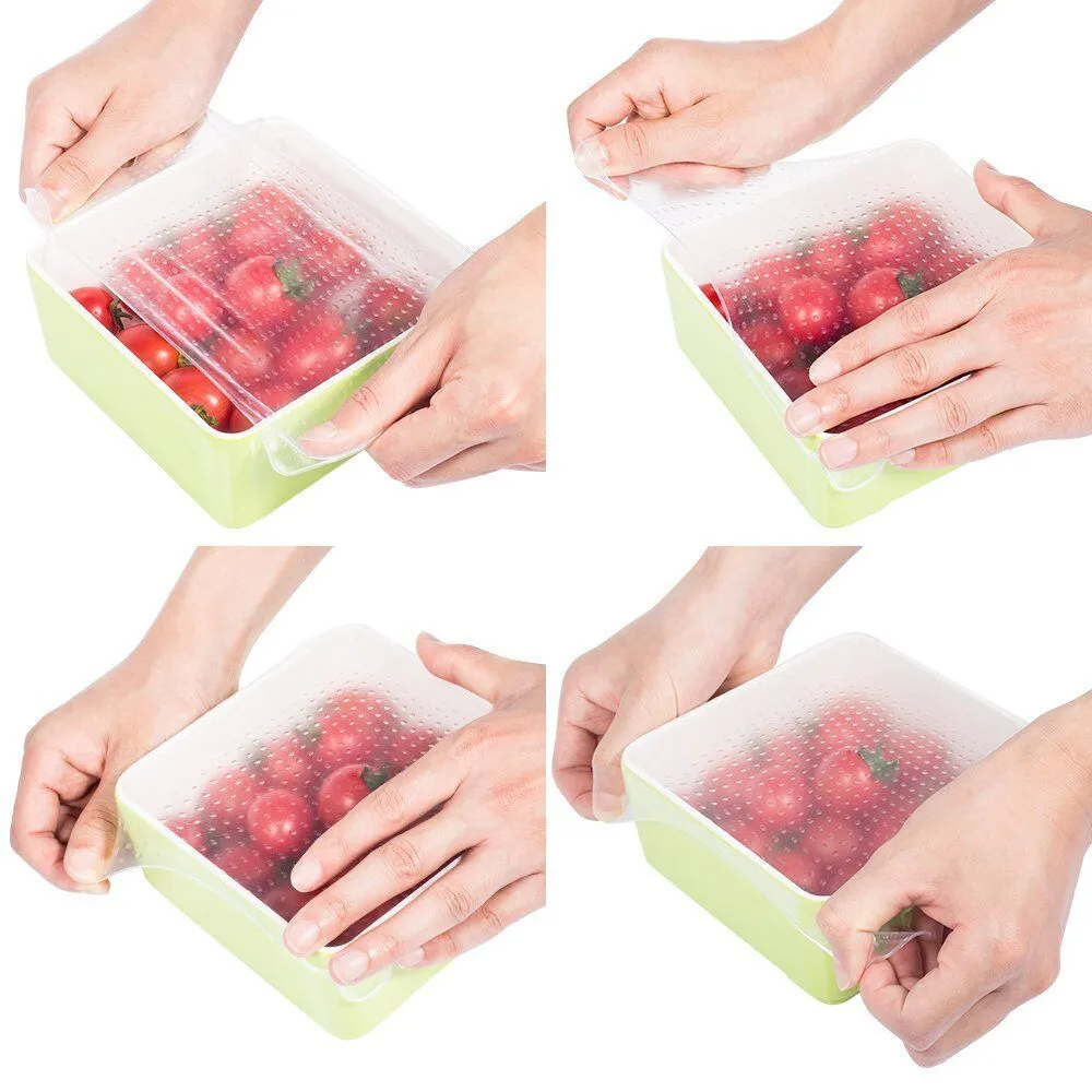 4~6 Pack Stretch Reusable Silicone Bowl Food Storage Wraps Cover Seal Fresh Lids