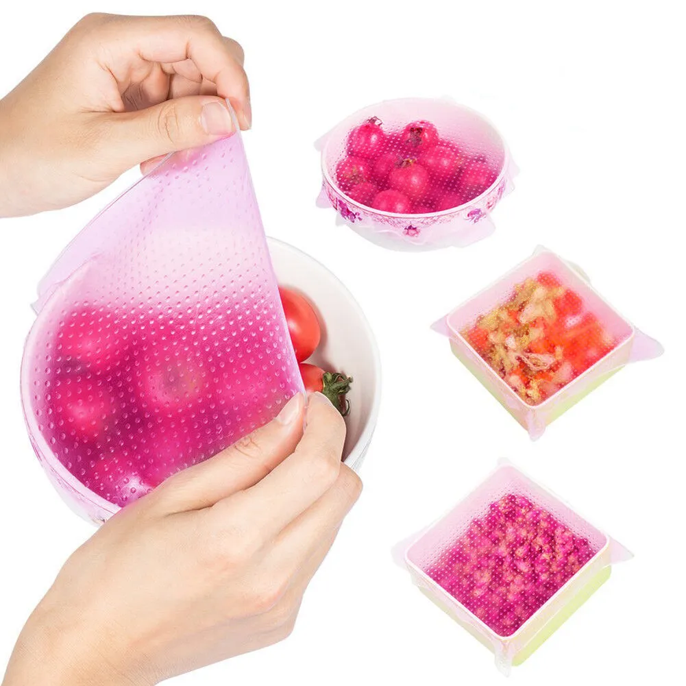 4~6 Pack Stretch Reusable Silicone Bowl Food Storage Wraps Cover Seal Fresh Lids