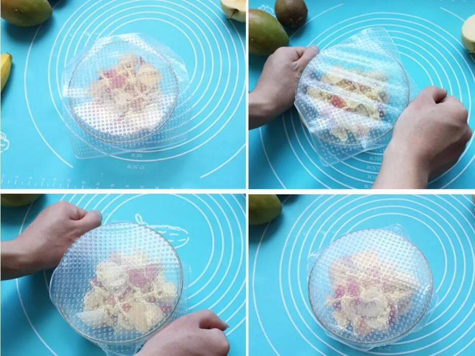 4~6 Pack Stretch Reusable Silicone Bowl Food Storage Wraps Cover Seal Fresh Lids