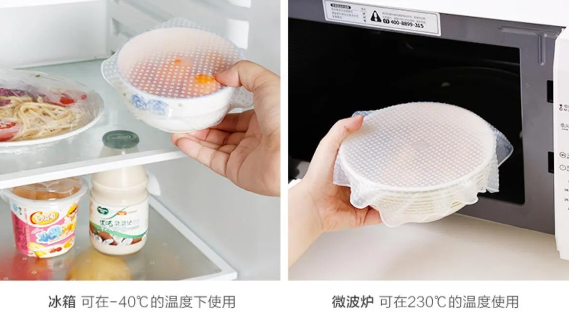 4~6 Pack Stretch Reusable Silicone Bowl Food Storage Wraps Cover Seal Fresh Lids