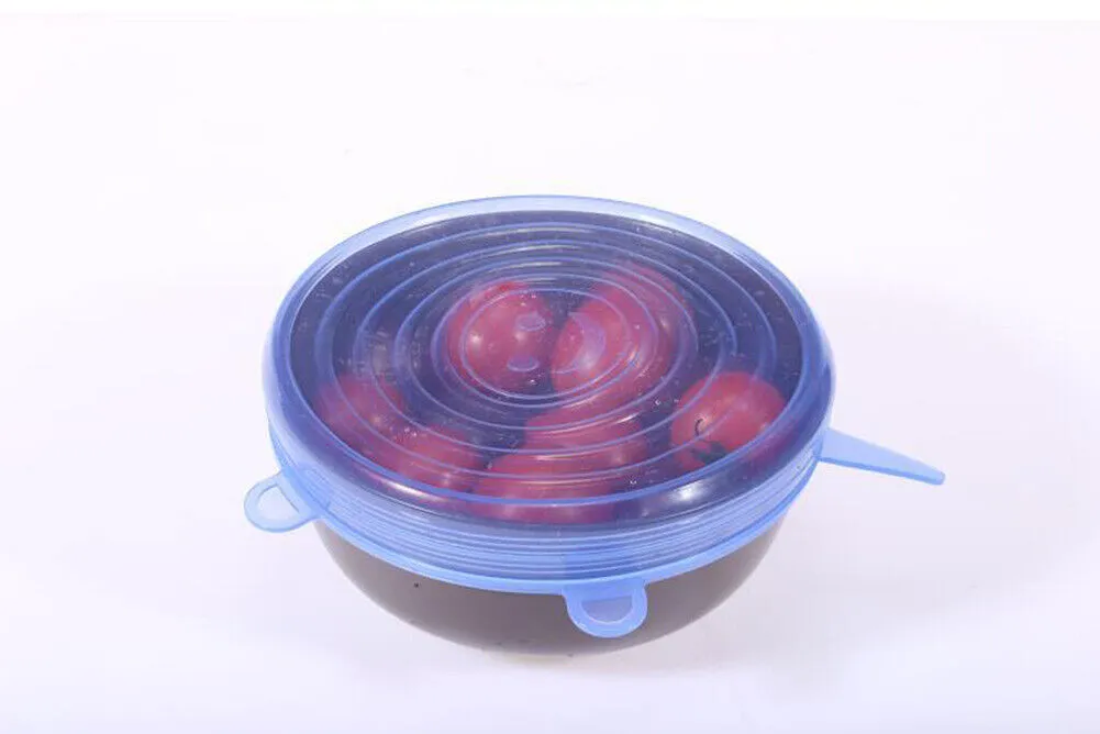 4~6 Pack Stretch Reusable Silicone Bowl Food Storage Wraps Cover Seal Fresh Lids