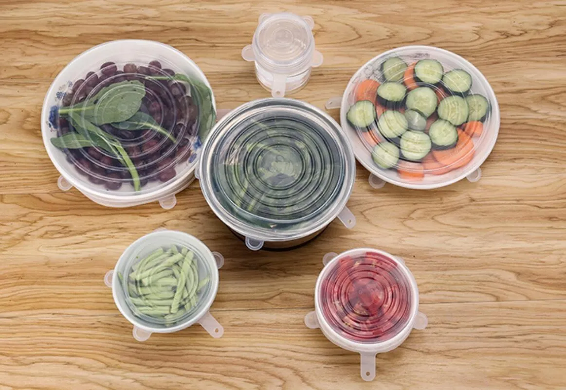 4~6 Pack Stretch Reusable Silicone Bowl Food Storage Wraps Cover Seal Fresh Lids