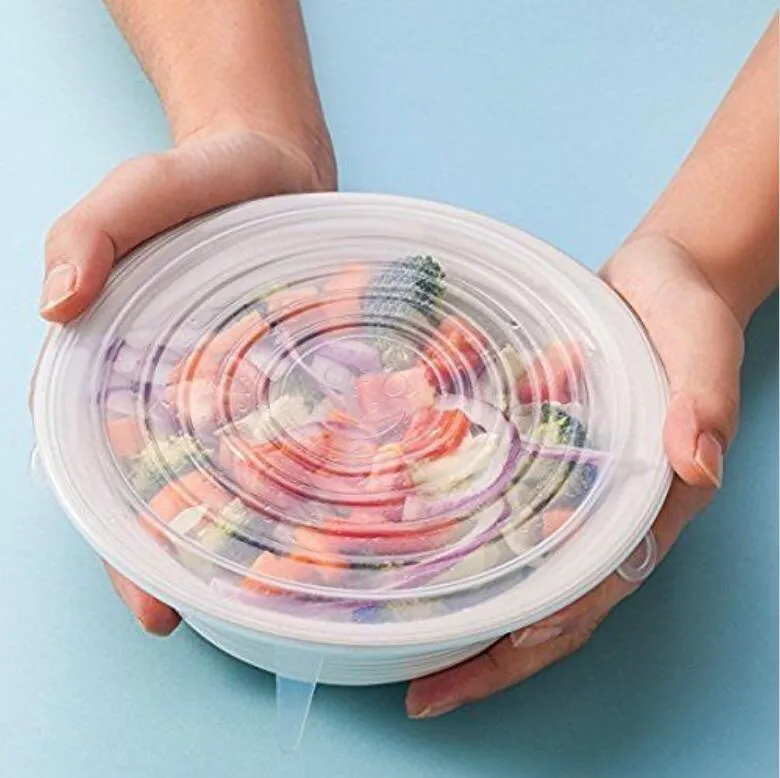 4~6 Pack Stretch Reusable Silicone Bowl Food Storage Wraps Cover Seal Fresh Lids
