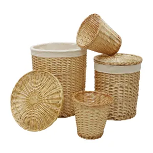 Acacia Honey Willow Round Laundry Baskets and Bins Set