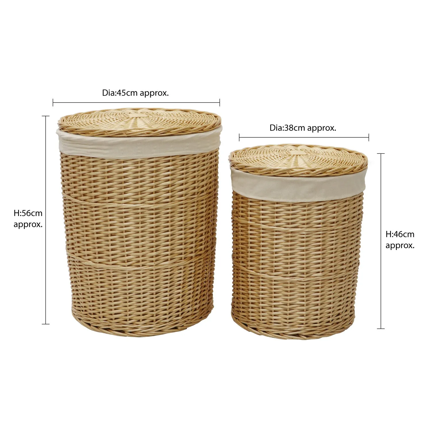 Acacia Honey Willow Round Laundry Baskets and Bins Set