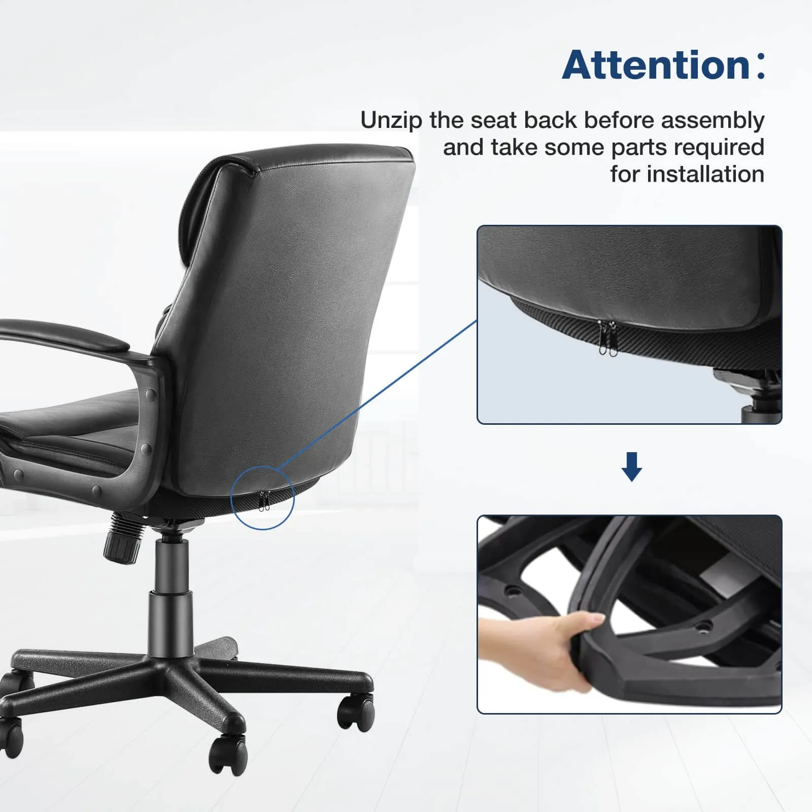 Adjustable Computer Desk Chair with Lumbar Support,Padded Armrest,Swivel Rolling