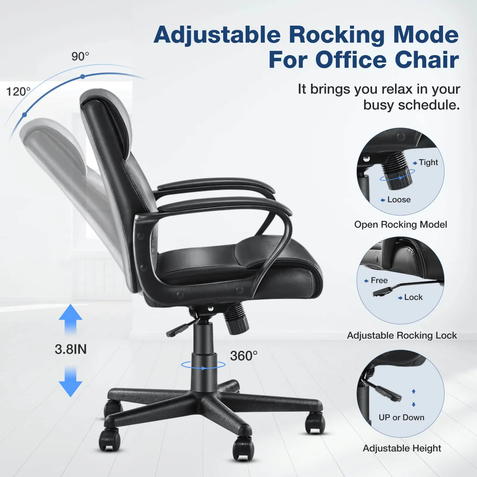 Adjustable Computer Desk Chair with Lumbar Support,Padded Armrest,Swivel Rolling