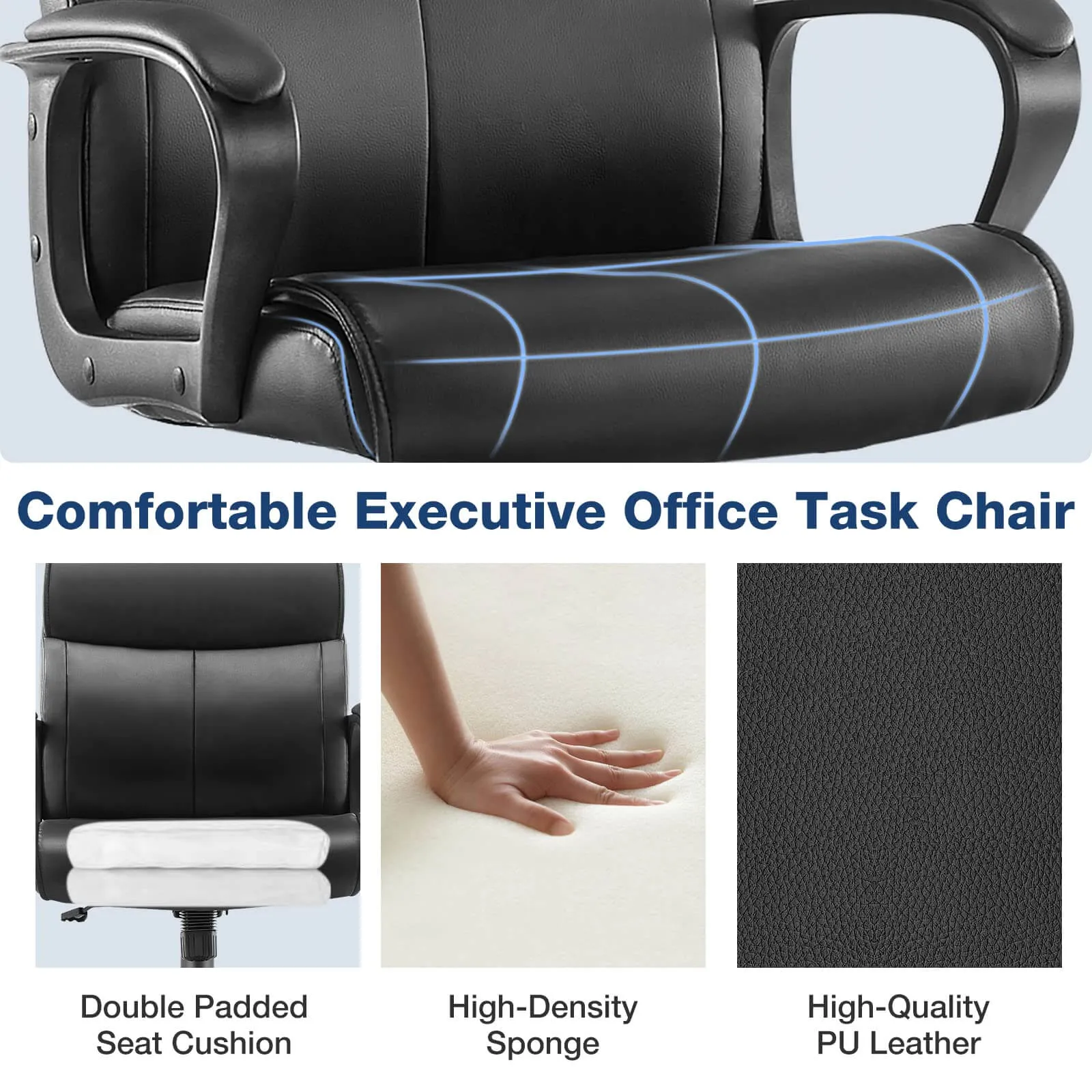 Adjustable Computer Desk Chair with Lumbar Support,Padded Armrest,Swivel Rolling