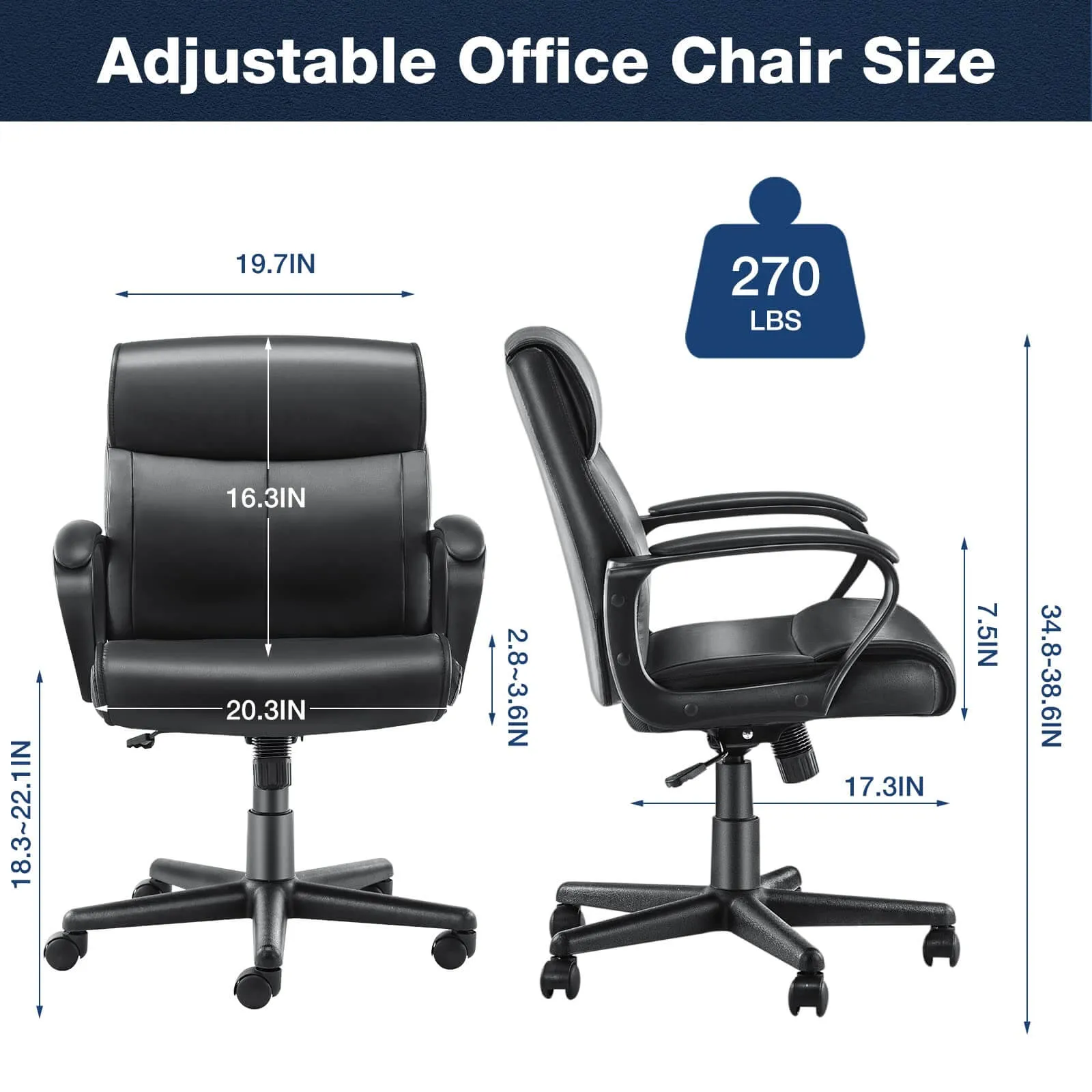 Adjustable Computer Desk Chair with Lumbar Support,Padded Armrest,Swivel Rolling
