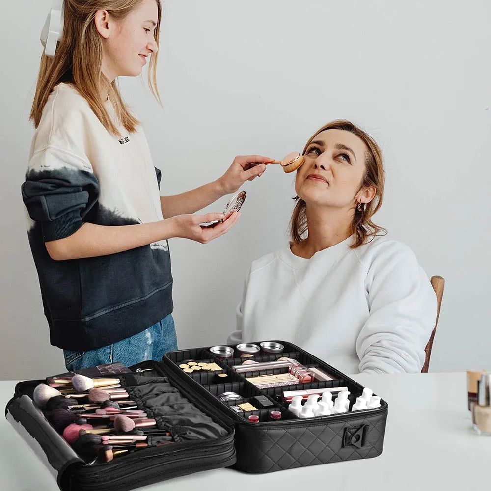 AW Black Soft Makeup Train Case with Drawer   Gift