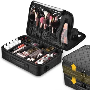 AW Black Soft Makeup Train Case with Drawer   Gift