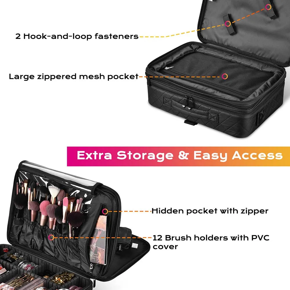 AW Black Soft Makeup Train Case with Drawer   Gift