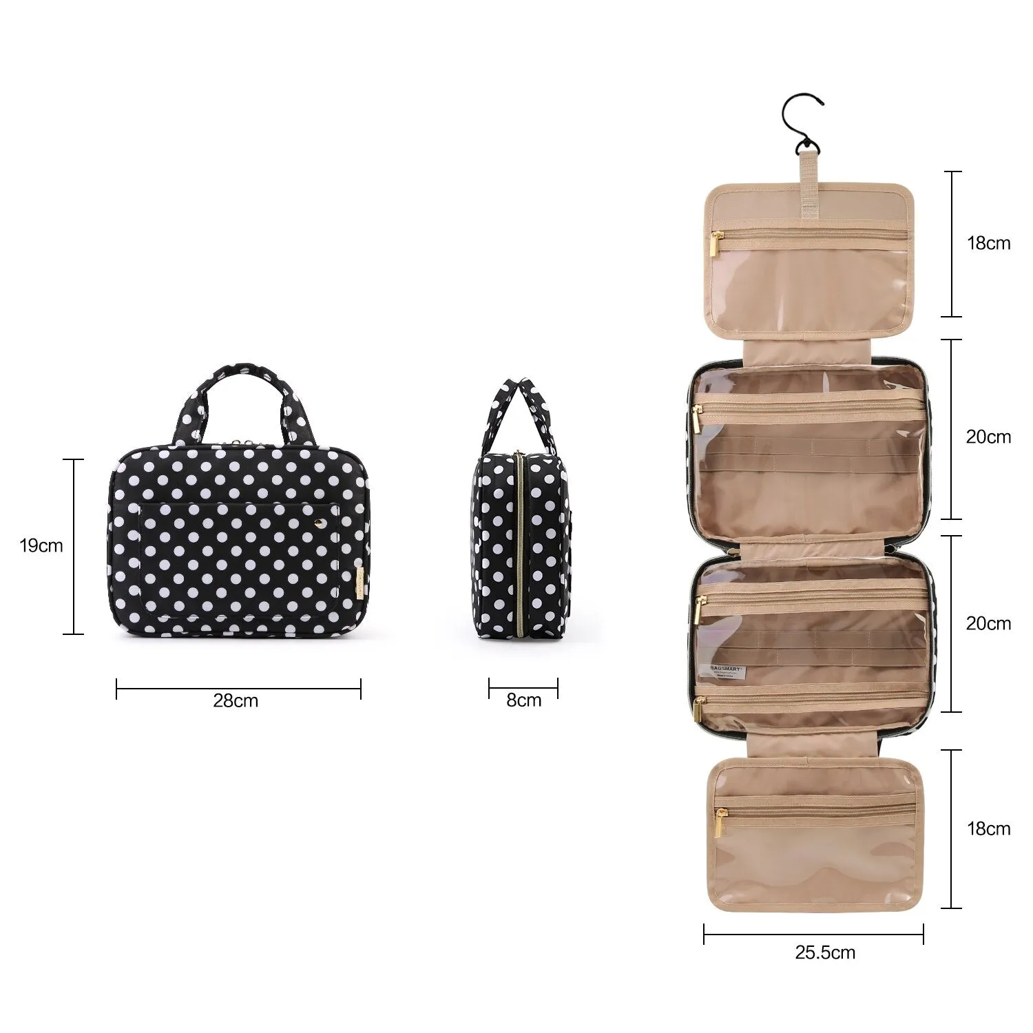 BAGSMART Toiletry Bag with Hanging Hook Water-resistant Makeup Cosmetic Bags Travel Organizer Toiletries Full Sized Container