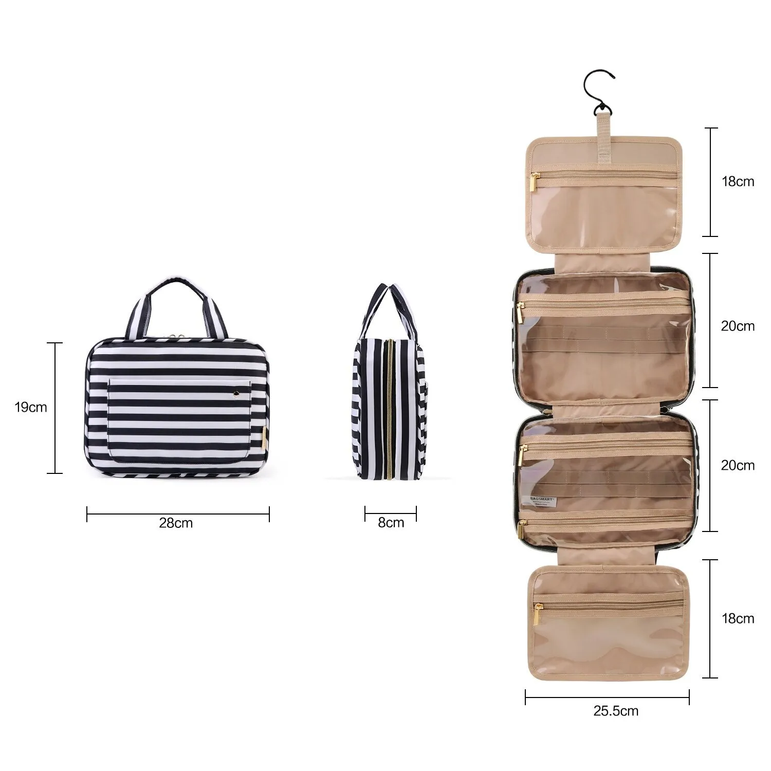 BAGSMART Toiletry Bag with Hanging Hook Water-resistant Makeup Cosmetic Bags Travel Organizer Toiletries Full Sized Container