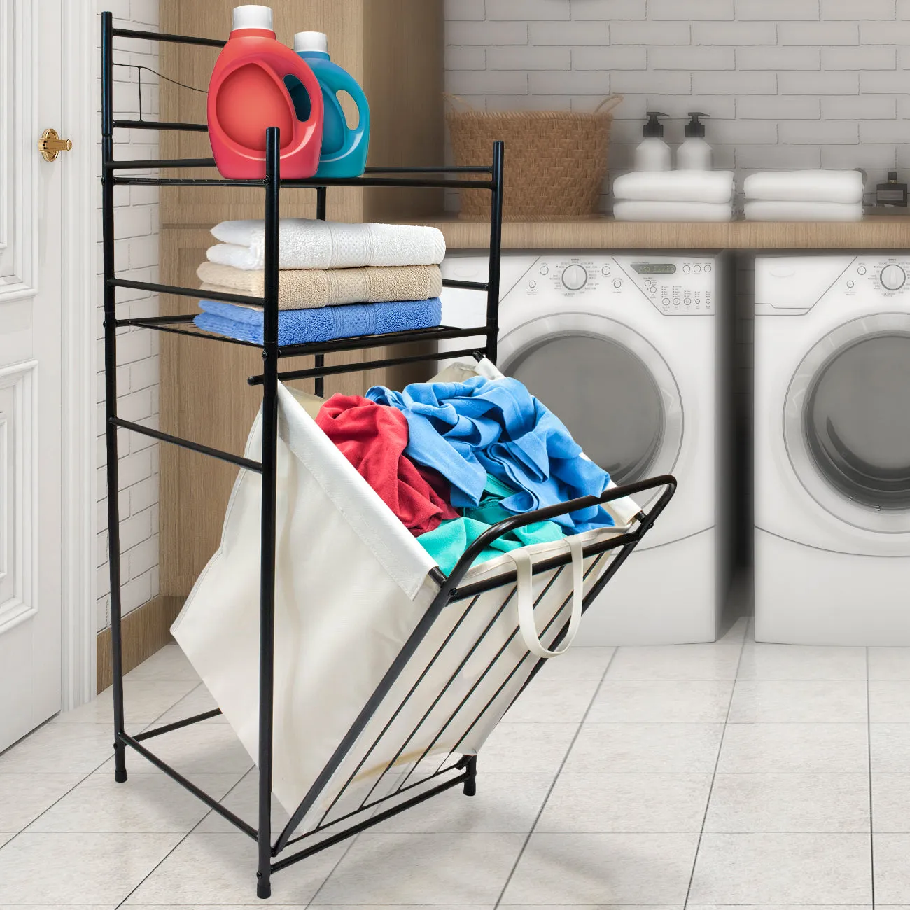 Bathroom Tower Shelf Hamper