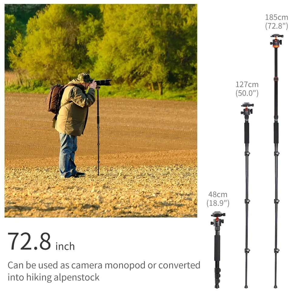 Camera Tripods Aluminum Travel Vlog Dslr Tripod Monopod with 360 Degree Panorama Ball Head Loading Up to 10kg