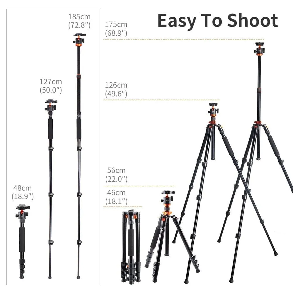 Camera Tripods Aluminum Travel Vlog Dslr Tripod Monopod with 360 Degree Panorama Ball Head Loading Up to 10kg