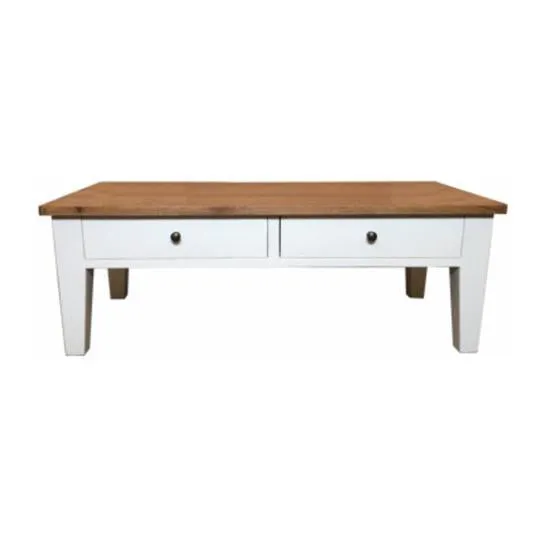 Coffee Table Oak Top White Painted Timber Base