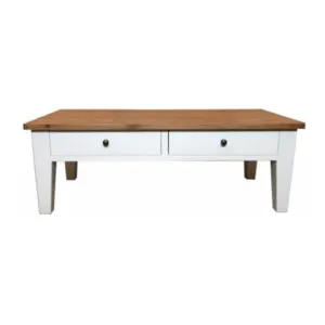Coffee Table Oak Top White Painted Timber Base