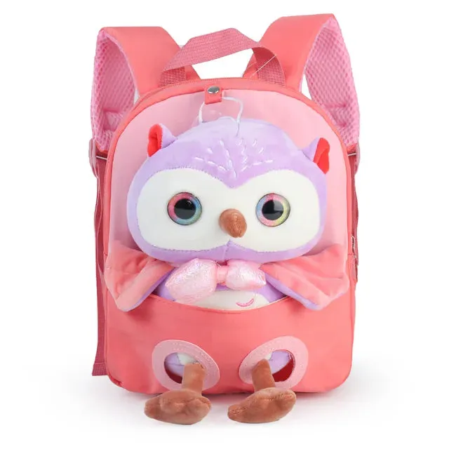 Cute Owl Theme Soft Plush Backpack for Kids