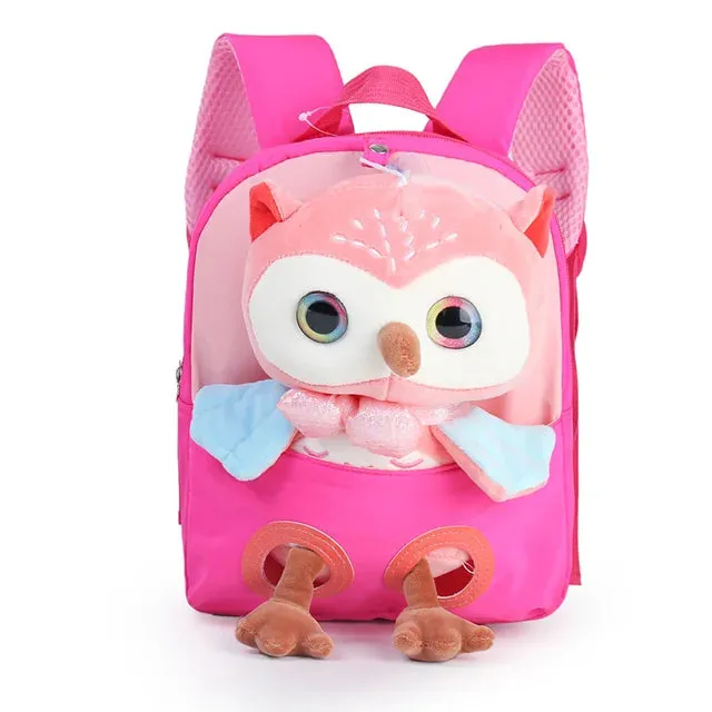 Cute Owl Theme Soft Plush Backpack for Kids
