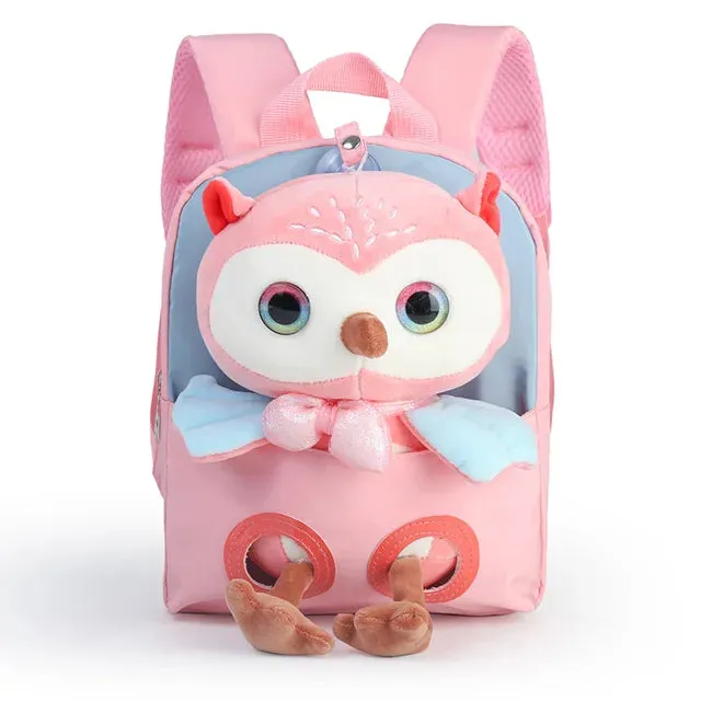 Cute Owl Theme Soft Plush Backpack for Kids