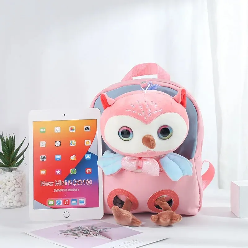 Cute Owl Theme Soft Plush Backpack for Kids