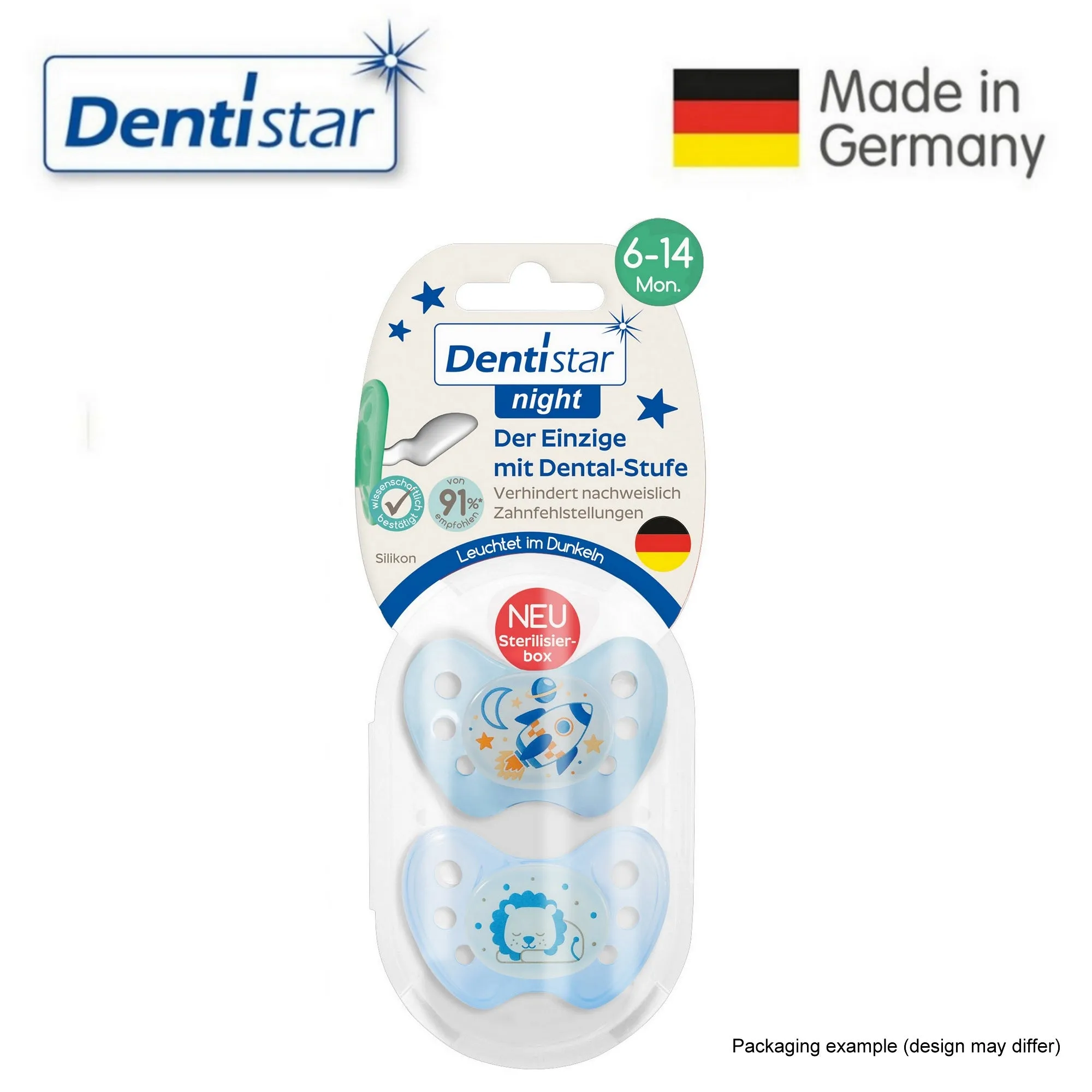 Dentistar Tooth-friendly Night Curve Pacifier Size 2 (set of 2) with Sterilization Box - Fairy & Cat
