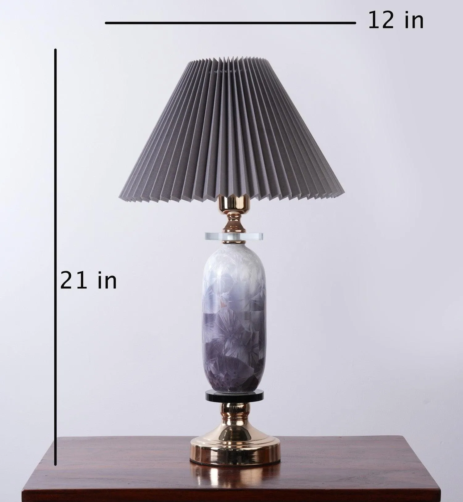 Elegant Vase-Shaped Glass Table Lamp - Grey Shade with Golden Base