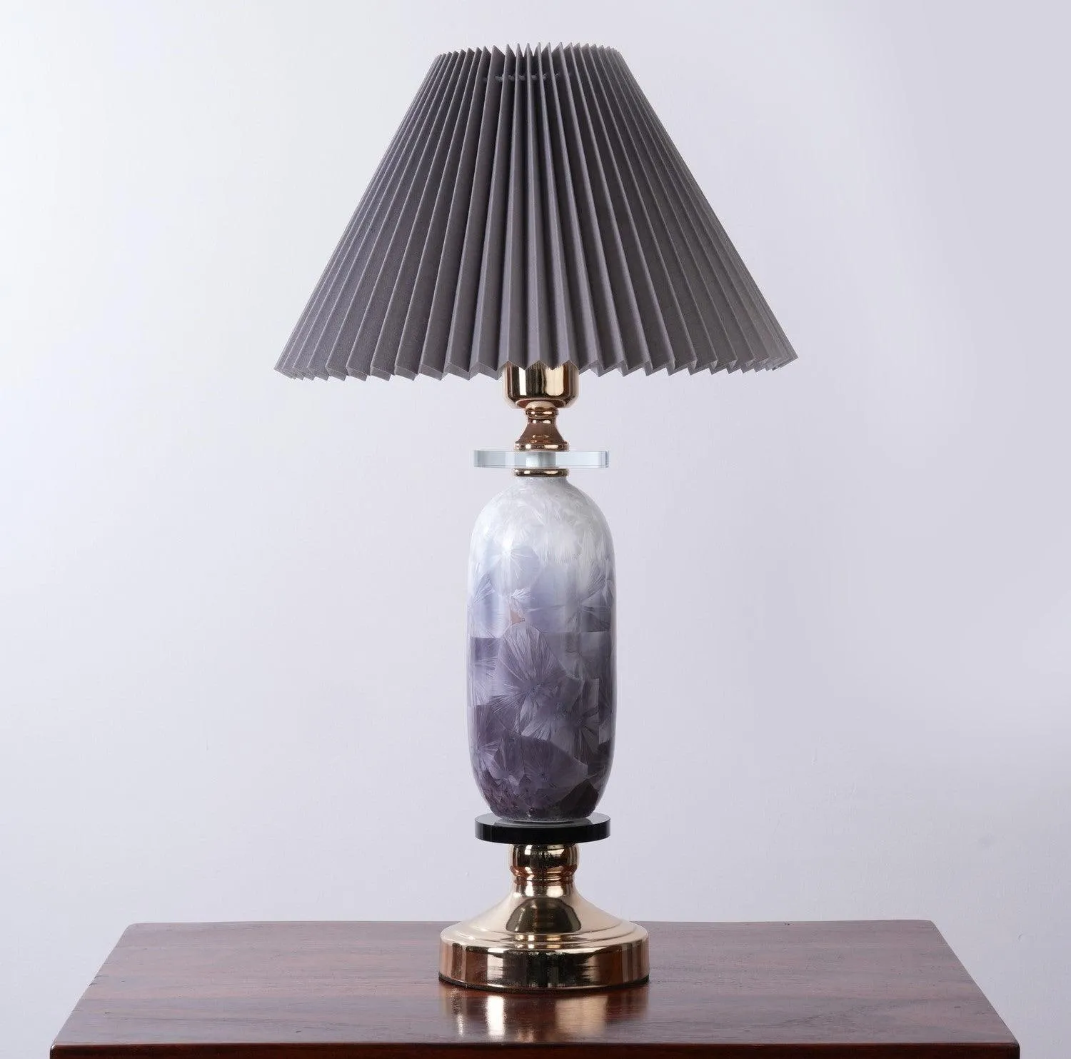 Elegant Vase-Shaped Glass Table Lamp - Grey Shade with Golden Base