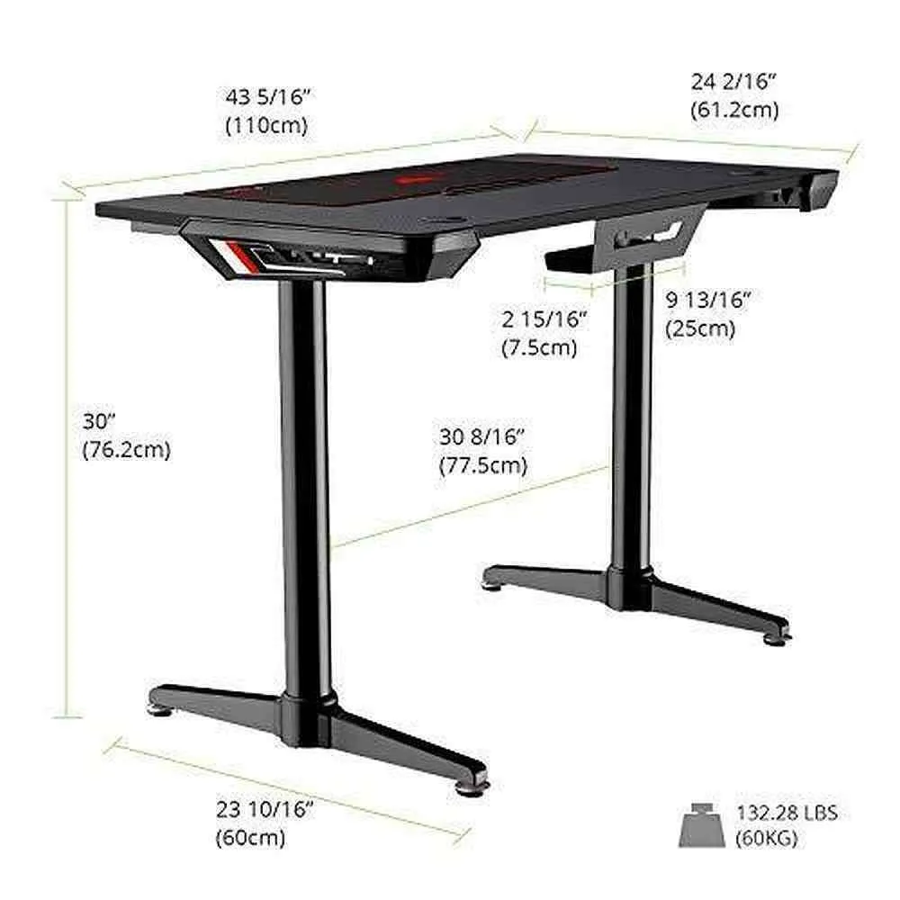 Eureka Ergonomic 44" I1 ERK-ZX-I1-BK Black Curve Design PC Gaming Table