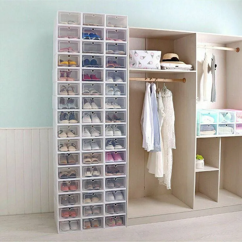 Fold Plastic Shoe Boxes Thickened Transparent Stackable Shoe Organizer