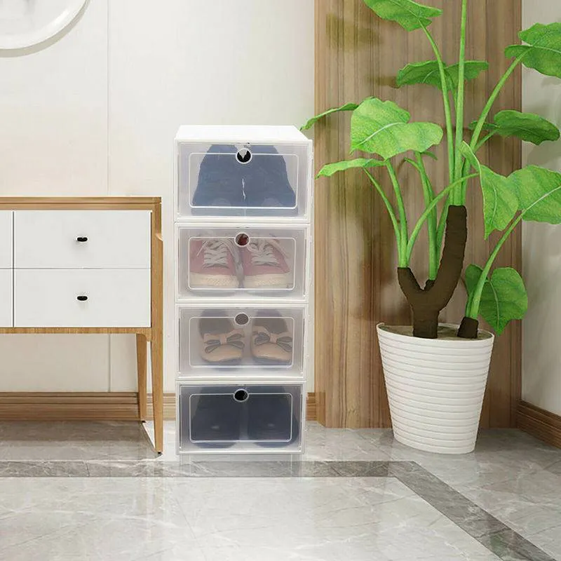Fold Plastic Shoe Boxes Thickened Transparent Stackable Shoe Organizer