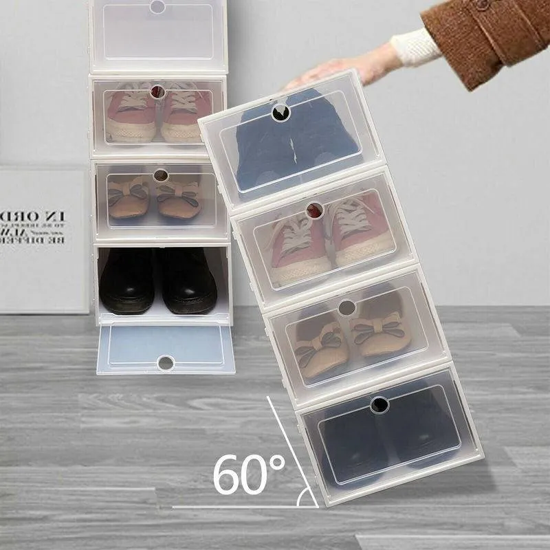 Fold Plastic Shoe Boxes Thickened Transparent Stackable Shoe Organizer