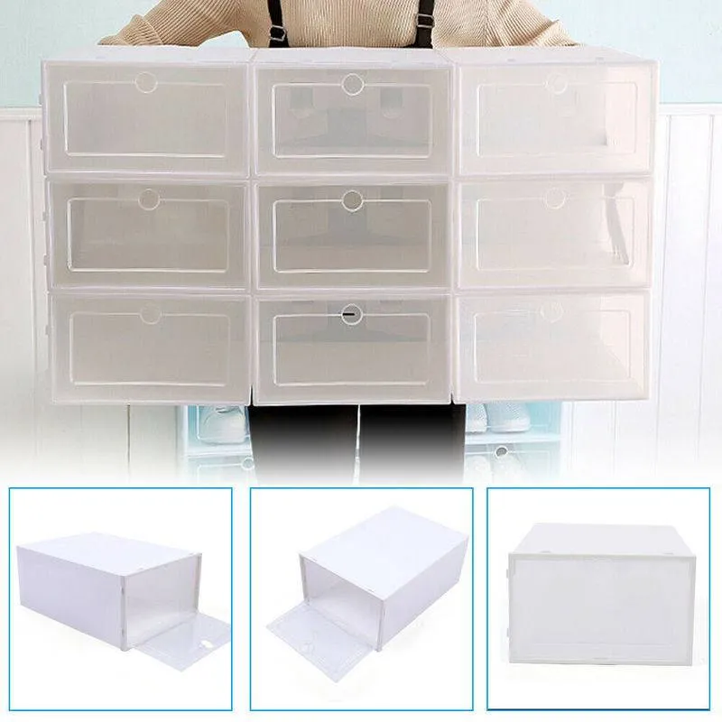 Fold Plastic Shoe Boxes Thickened Transparent Stackable Shoe Organizer