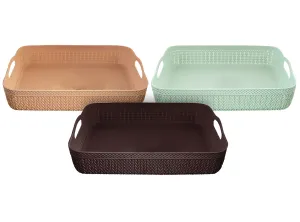 Heart Home Q-3 Multiuses Designer Unbreakable Plastic Storage Basket/Organizer/Bin For Home, Kitchen, Bathroom, Office Use Pack of 3 (Brown & Green & Coffee)-50HH01521