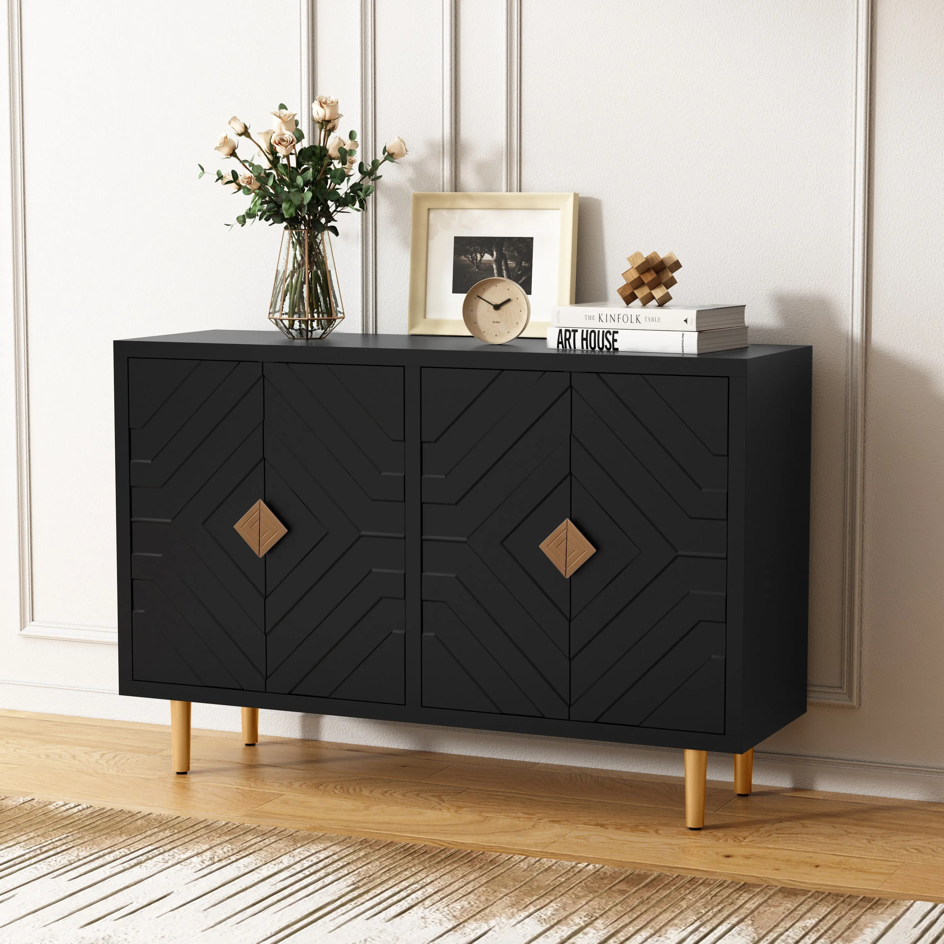 HLR Blue Modern Accent Cabinet Decorative Embossed Pattern Doors Sideboard Buffet Credenza with Storage  Stylish Storage for Living Room, Kitchen, Dining & Hallway