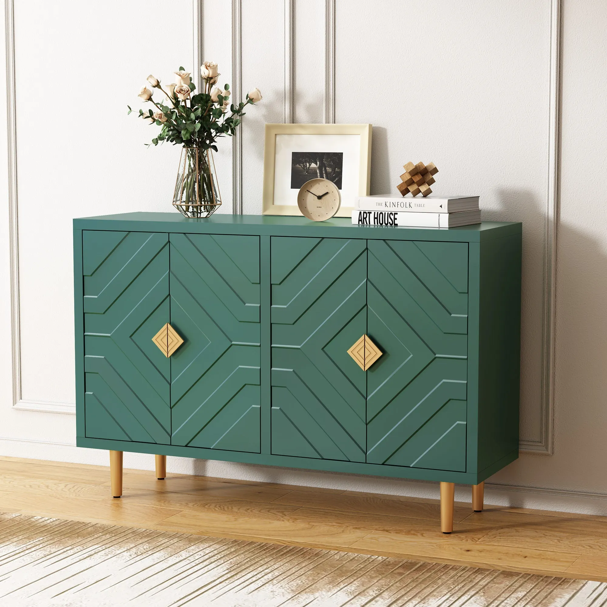 HLR Blue Modern Accent Cabinet Decorative Embossed Pattern Doors Sideboard Buffet Credenza with Storage  Stylish Storage for Living Room, Kitchen, Dining & Hallway