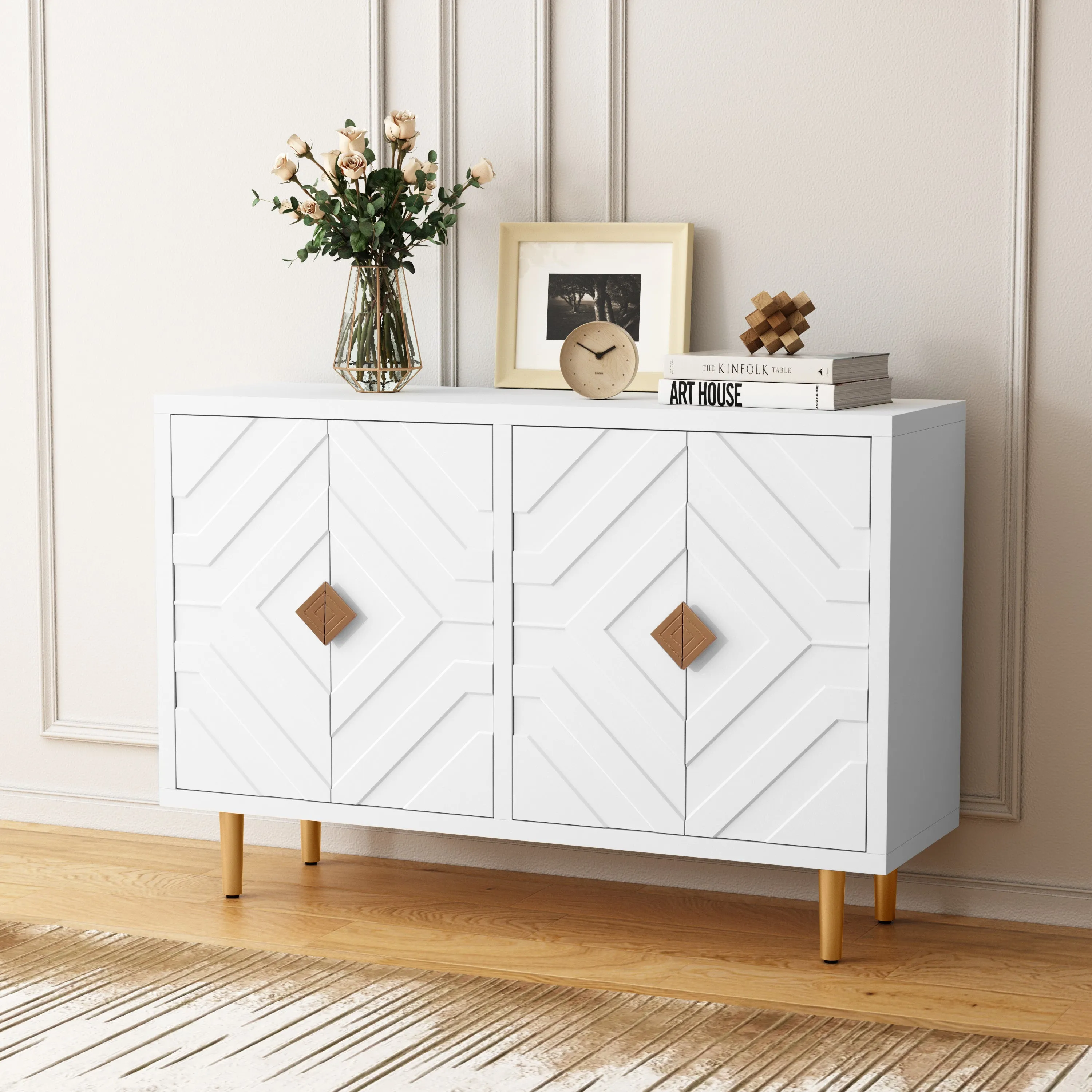 HLR Blue Modern Accent Cabinet Decorative Embossed Pattern Doors Sideboard Buffet Credenza with Storage  Stylish Storage for Living Room, Kitchen, Dining & Hallway