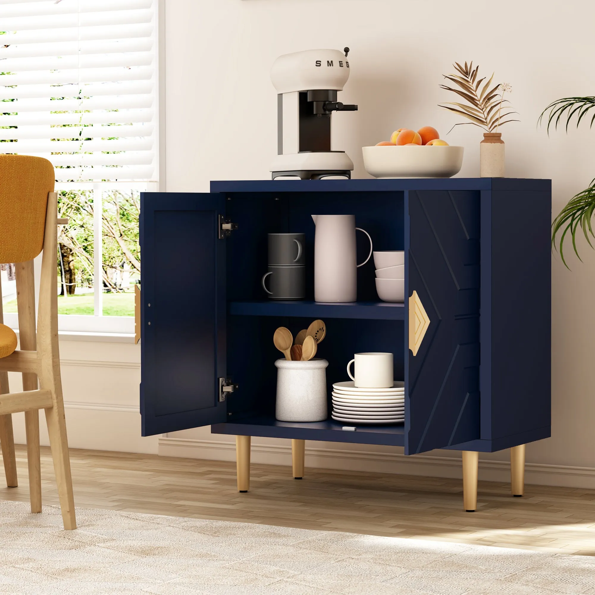 HLR Blue Modern Decorative Embossed Pattern Doors Accent Cabinet Sideboard Buffet Credenza with Storage  Stylish Storage for Living Room, Kitchen, Dining & Hallway