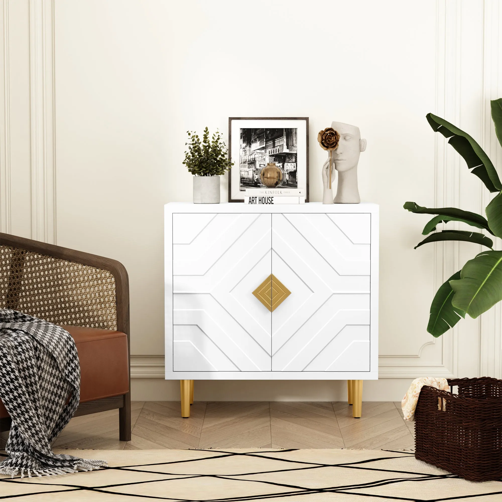 HLR Blue Modern Decorative Embossed Pattern Doors Accent Cabinet Sideboard Buffet Credenza with Storage  Stylish Storage for Living Room, Kitchen, Dining & Hallway