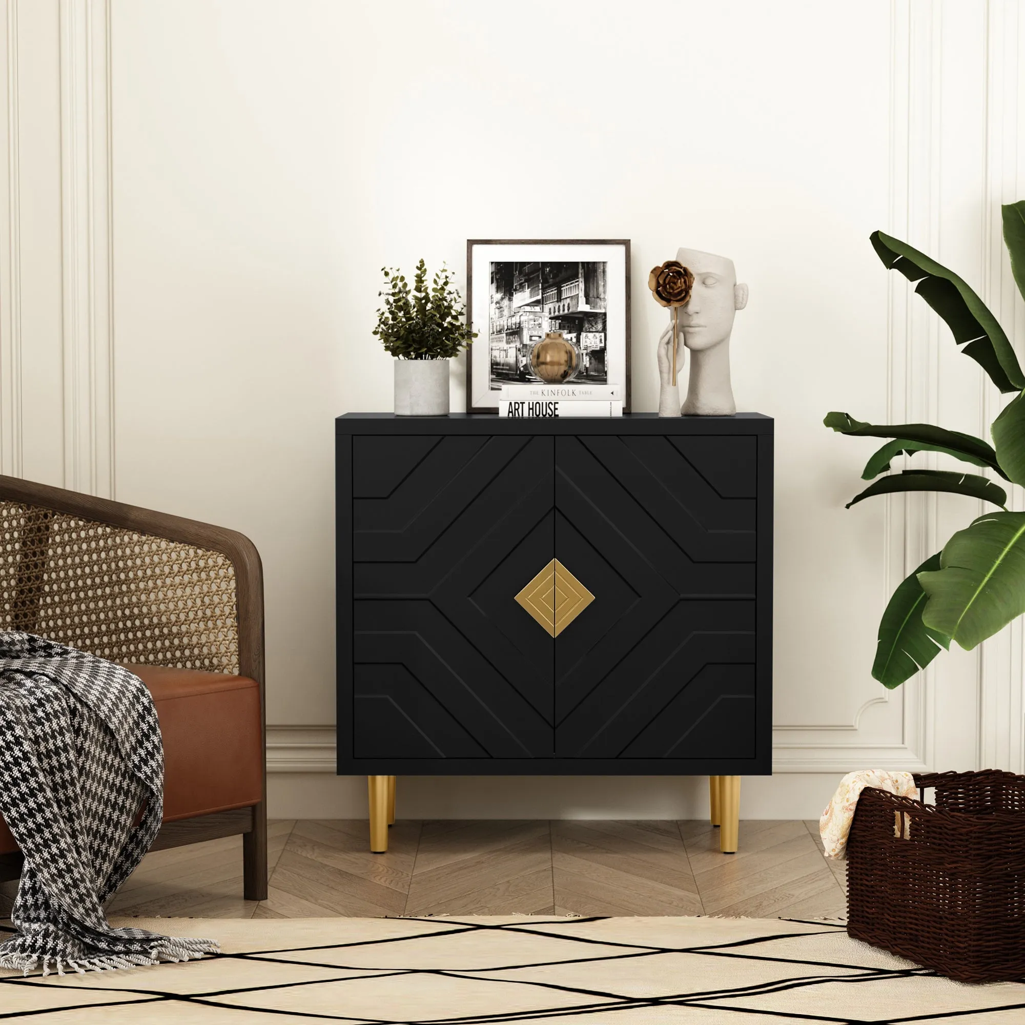 HLR Blue Modern Decorative Embossed Pattern Doors Accent Cabinet Sideboard Buffet Credenza with Storage  Stylish Storage for Living Room, Kitchen, Dining & Hallway