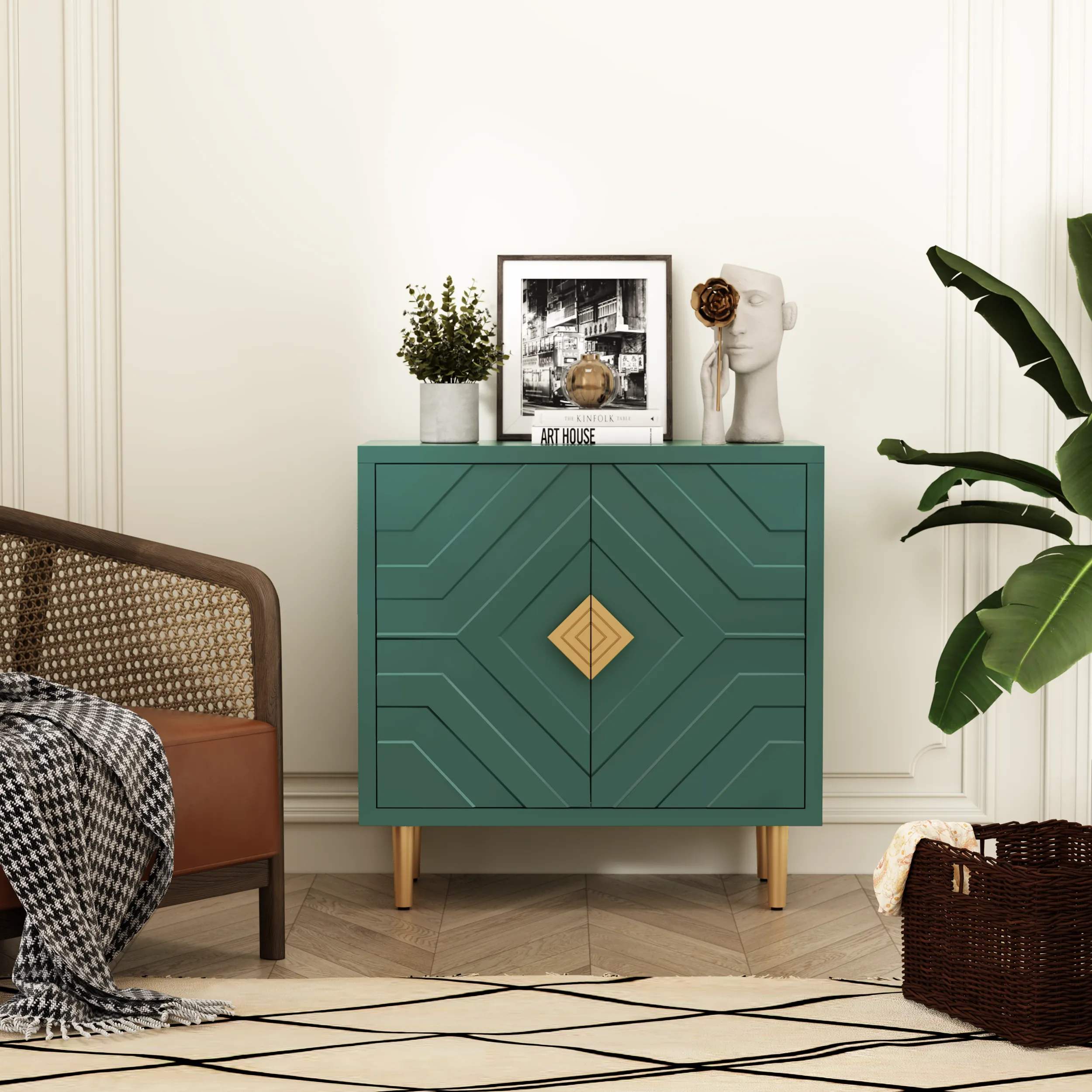 HLR Blue Modern Decorative Embossed Pattern Doors Accent Cabinet Sideboard Buffet Credenza with Storage  Stylish Storage for Living Room, Kitchen, Dining & Hallway