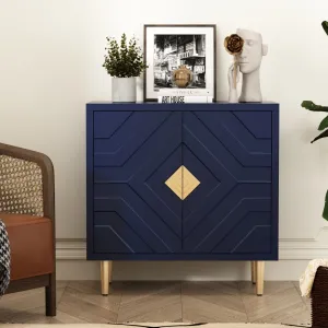 HLR Blue Modern Decorative Embossed Pattern Doors Accent Cabinet Sideboard Buffet Credenza with Storage  Stylish Storage for Living Room, Kitchen, Dining & Hallway